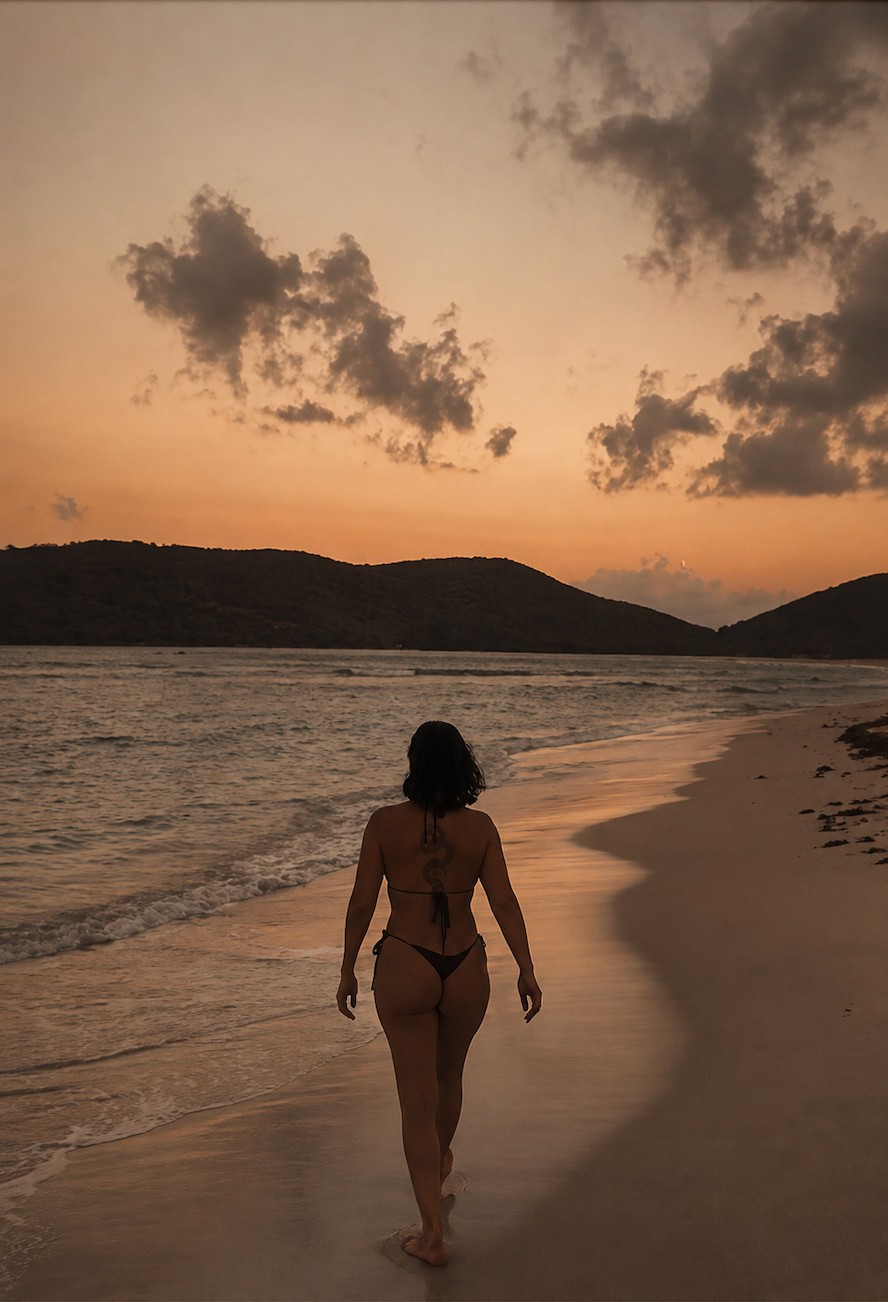 Walking along the beach at sunset